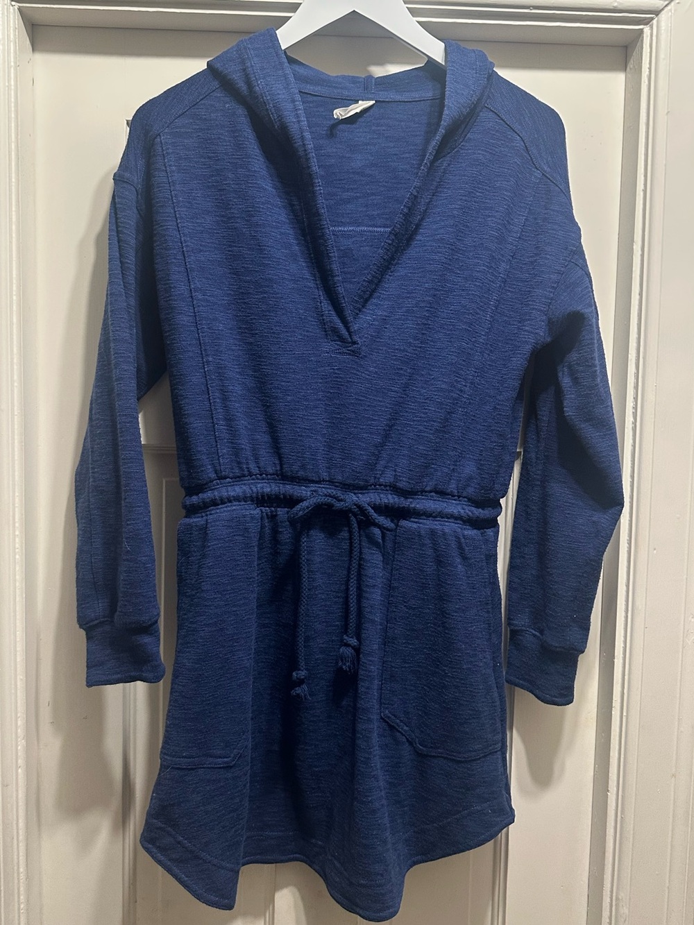 Women's Navy Hooded Romper with Drawstring Waist